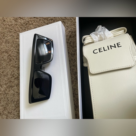 Black Celine sunglasses with off white Celine Sunglasses bag.